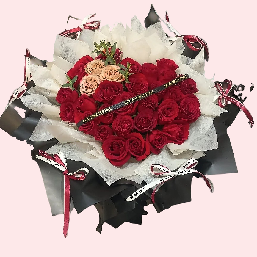 33朵心形紅色玫瑰花花束